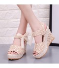 Summer wedges sandals female shoes lace belt bow Flip Flops