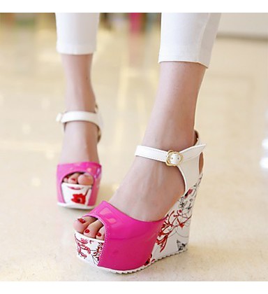 Women's Boots Winter Mary Jane PU Casual Wedge Heel Feather