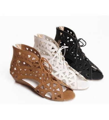 Fashion Bohemian Summer Shoes Cut-outs Lace Up Sandals