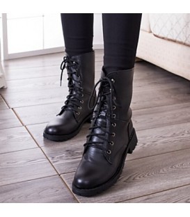Women's Shoes Fashion Low Heel Round Toe Combat Mid-calf Boots 