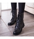 Women's Shoes Fashion Low Heel Round Toe Combat Mid-calf Boots 