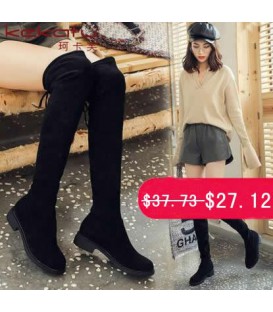Winter new stretch knee long boots women flat stretch cloth boots