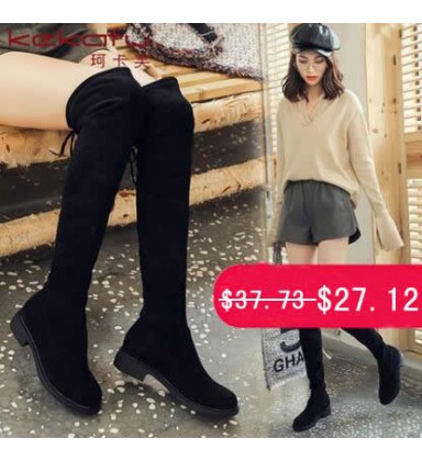 Winter new stretch knee long boots women flat stretch cloth boots Winter new stretch knee long boots women flat stretch cloth boots