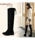 Winter new stretch knee long boots women flat stretch cloth boots