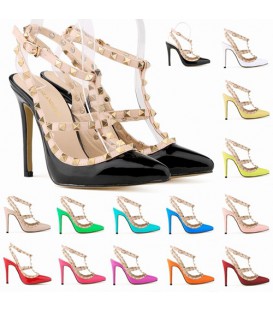 Women fashion hollow rivets stitching fine high-heeled shoes