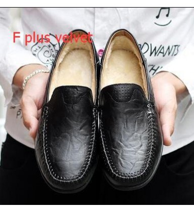 NIAN JEEP winter bean soft shoes men's business casual plus velvet shoes