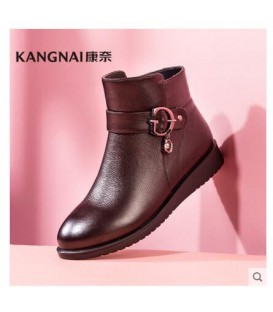 Winter leather short boots flat bottom warm cotton boots