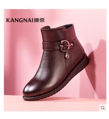 Winter leather short boots flat bottom warm cotton boots