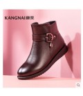 Winter leather short boots flat bottom warm cotton boots