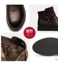 Winter leather short boots flat bottom warm cotton boots