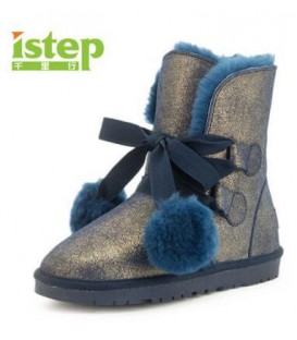 Ugg boots female fur white leather shoes short winter boots