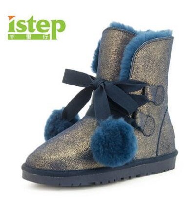 Ugg boots female fur white leather shoes short winter boots