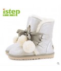 Ugg boots female fur white leather shoes short winter boots