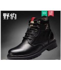 Men's leather Martin boots in winter with velvet and warm climbing shoes