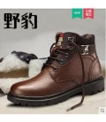 Men's leather Martin boots in winter with velvet and warm climbing shoes