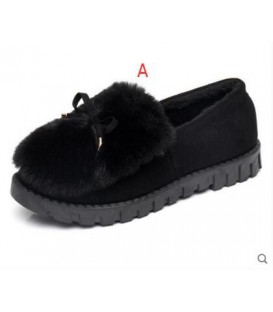 Autumn and winter with warm and thick hair Maomao shoes flat cotton scoop