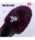 Autumn and winter with warm and thick hair Maomao shoes flat cotton scoop