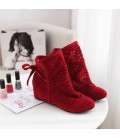 Women Summer Boots Flock Flat shoes Low Hidden Wedges