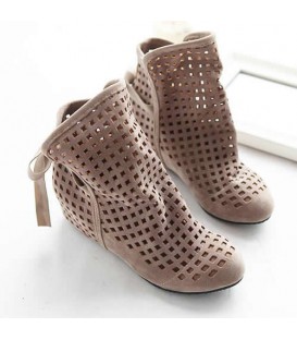Women Summer Boots Flock Flat shoes Low Hidden Wedges