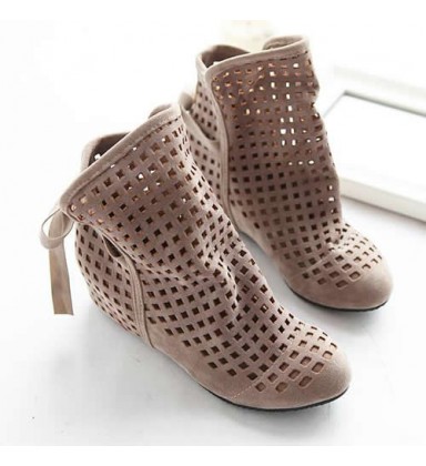 Women Summer Boots Flock Flat shoes Low Hidden Wedges