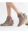 Women Summer Boots Flock Flat shoes Low Hidden Wedges