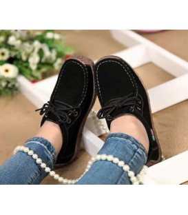 Women genuine leather Hand-sewn suede leather flats boat shoes