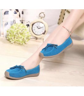 Women Summer hollow Hand-sewn suede leather flats boat shoes