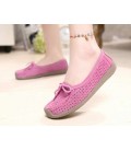 Women Summer hollow Hand-sewn suede leather flats boat shoes