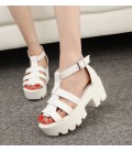 Summer Platform Chunky Pure Buckle Leather High Sandals