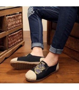 spring color flat linen folk style round cotton shoes embroidered shoes women's shoes