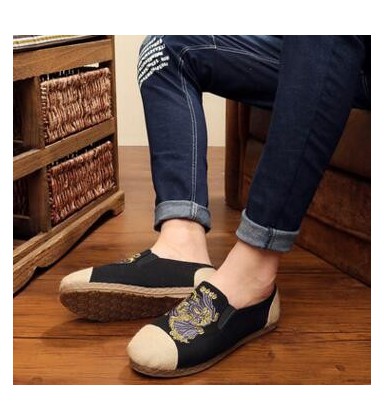 spring color flat linen folk style round cotton shoes embroidered shoes women's shoes