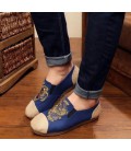 spring color flat linen folk style round cotton shoes embroidered shoes women's shoes
