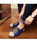 spring color flat linen folk style round cotton shoes embroidered shoes women's shoes