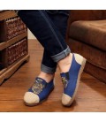 spring color flat linen folk style round cotton shoes embroidered shoes women's shoes