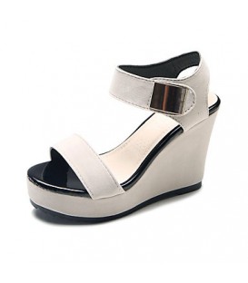 Women's Shoes PU Summer Sandals Wedge Heel Buckle for Casual White Black