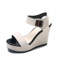 Women's Shoes PU Summer Sandals Wedge Heel Buckle for Casual White Black