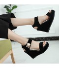 Women's Shoes PU Summer Sandals Wedge Heel Buckle for Casual White Black