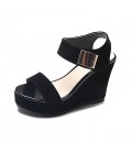 Women's Shoes PU Summer Sandals Wedge Heel Buckle for Casual White Black