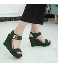 Women's Shoes PU Summer Sandals Wedge Heel Buckle for Casual White Black