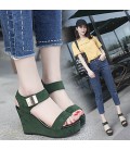 Women's Shoes PU Summer Sandals Wedge Heel Buckle for Casual White Black