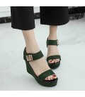 Women's Shoes PU Summer Sandals Wedge Heel Buckle for Casual White Black