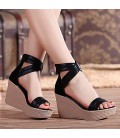 Women's Shoes Leather Summer Gladiator Sandals Platform Creepers Wedge Heel