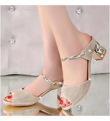 Women's Shoes Glitter / Nubuck leather Spring / Fall Basic Pump Sandals Block Heel for Gold / Silver