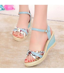 Women's Shoes PU Spring Summer Comfort Sandals Wedge Heel for White Pink Light Blue
