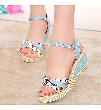 Women's Shoes PU Spring Summer Comfort Sandals Wedge Heel for White Pink Light Blue