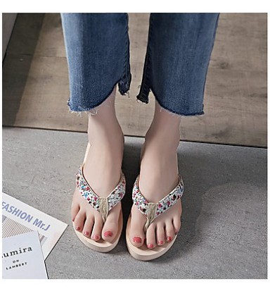 Women's Shoes Fabric Summer T-Strap / Comfort Slippers