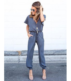Women's Jumpsuit - Solid Colored, Lace up