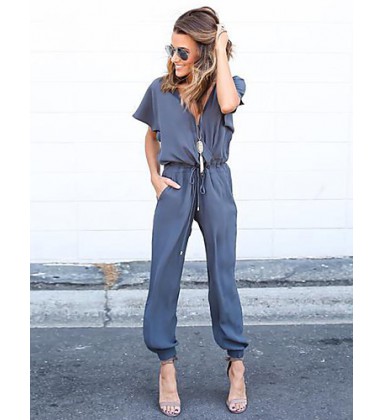 Women's Jumpsuit - Solid Colored, Lace up Free shipping