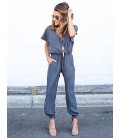 Women's Jumpsuit - Solid Colored, Lace up