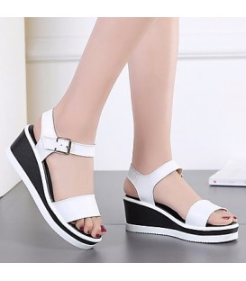 Women's Shoes Cowhide Summer Comfort Sandals Wedge Heel 
